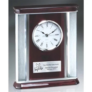 Birmingham Series - Rosewood Piano Wood Desk Clock With Aluminum Accents. New!