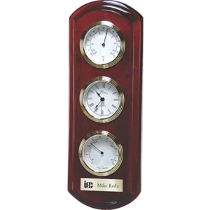 Rosewood Collection - Piano Wood Wall Clock With Thermometer & Hygrometer. New!