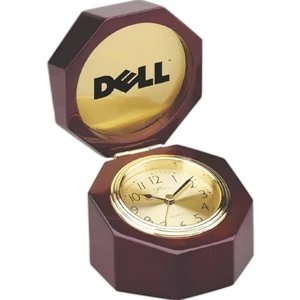 Rosewood Collection - Octagon Desk Clock With Cover & 4" Diameter Plate. Fast Track Service Available. New!