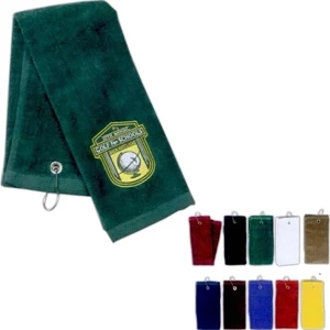 Tri-fold Cotton Towel. Silver Center Grommet With Hook. Size 16" X 25". Domestic