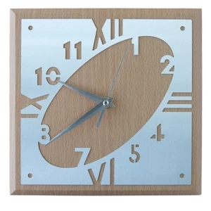 Wall Clock, Brown Mdf Wood Covered With Aluminum, 8.5" W X 8.5" H X 0.25" D