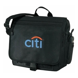 Embroidery - Corporate Brief Bag With Exterior Cell Phone Pocket. Black Color