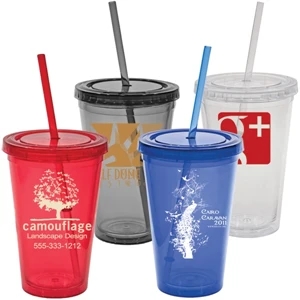Mug, 16 Ounce Acrylic Doublewalled Insulated Tumbler With Lid And Straw