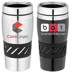 16 Oz. Stainless Steel Travel Tumbler With Rubberized Grip And Thumb Slide Lid