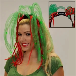 Green Noodles, Red Ribbons Lit Up With Leds Attached To Imprinted Headband, 60 Day