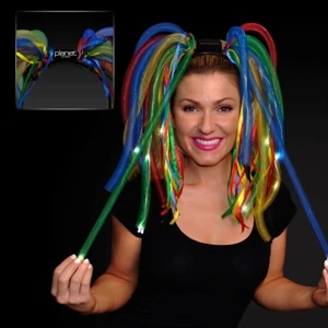 Mesh Rainbow Noodles, Ribbons Lit With Leds Attached To Imprinted Headband, 60 Day