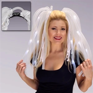 Mesh White Noodles, Ribbons Lit Up With Leds Attached To Imprinted Headband, 60 Day