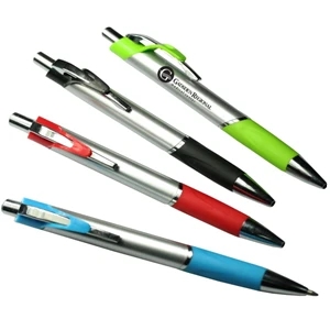 Neptune - Ballpoint Pen, Matte Silver Barrel With Shiny Silver Accent & Colorful Comfort Grip