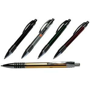 Saturn - Metal Ballpoint Pen With Silver Accents And Black Rubber Rings Grip