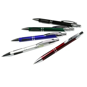 Eclipse - Metal Ballpoint Pen With Shiny Silver Accents, Silver Rings, And Black Rubber Grip