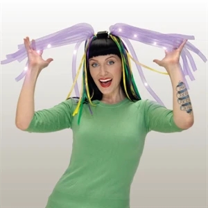Jade-purple-gold Mesh Noodles, Ribbons Lit With Leds Attached To Headband. Blank