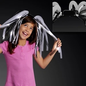 Blank And White Mesh Noodles, Ribbons Lit With Leds Attached To Headband. Blank