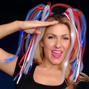 Red-white-blue Mesh Noodles, Ribbons Lit With Leds Attached To Headband. Blank