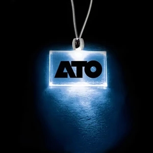 High Quality, Rectangle Blue Light-up Acrylic Pendant On A 24" Necklace