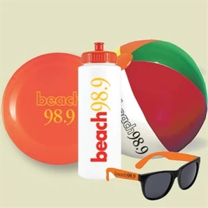 32oz Water Bottle, 9" Beach Ball, 9" Flying Disc & Sunglasses In Mesh Bag