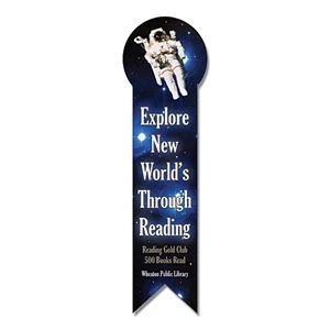 2 1/8" X 7 1/2" Circle Top Ribbon Shaped Bookmark/ruler. 14 Pt Laminated Plastic