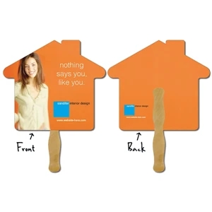 House - Shaped Hand Fan Made From 14 Point Laminated Paper. Keep Your Message Handy!