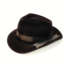 Imprinted Plastic Gangster Hat With Over Label, Black With Black Fabric Ribbon