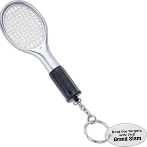 Tennis Racket Key Chain With Handle That Unscrews To Reveal Pen, Plastic