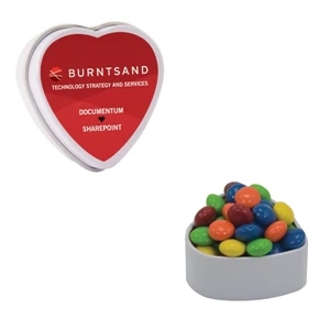 Mint Tin Maniacs - White Heart Tin With Chocolate Littles. Chocolate Candy In Mint Tin