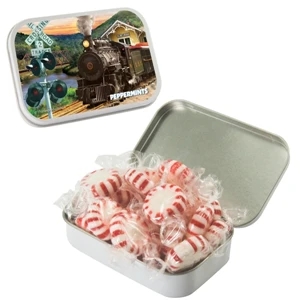 Mint Tin Maniacs - White Large High Quality Hinged Tin Filled With Starlite Mints. Breath Mints In Tin