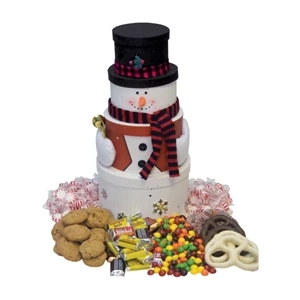 Food Gifts Superstore - Snowman Tower With Chocolate Candy, Mints, Cookies, Pretzels