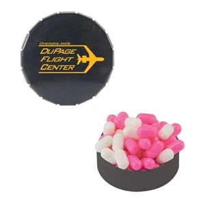 Mint Tin Maniacs - Small Black Snap-top Mint Tin With Colored Bullet Candy. Colored Candy In Mint Tin