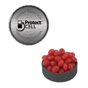 Mint Tin Maniacs - Small Black Snap-top Mint Tin With Cinnamon Red Hots. Red Hot Candy In Min Tin