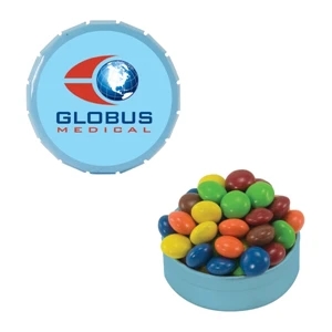 Mint Tin Maniacs - Small Light Blue Snap-top Mint Tin With Chocolate Littles. Chocolate Candy In Tin