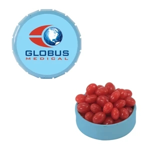 Mint Tin Maniacs - Small Light Blue Snap-top Mint Tin With Cinnamon Red Hot. Red Hot Candy In Mint Tin
