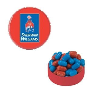 Mint Tin Maniacs - Small Red Snap-top Mint Tin With Colored Bullet Candy. Colored Candy In Mint Tin