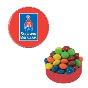 Mint Tin Maniacs - Small Red Snap-top Mint Tin With Chocolate Littles. Chocolate Candy In Mint Tin