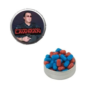 Mint Tin Maniacs - Small Silver Snap-top Mint Tin With Colored Bullet Candy. Colored Candy In Mint Tin