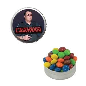 Mint Tin Maniacs - Small Silver Snap-top Mint Tin With Chocolate Littles. Chocolate Candy In Min Tin