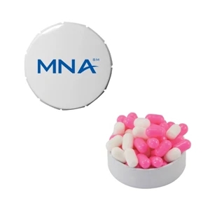 Mint Tin Maniacs - Small White Snap-top Mint Tin With Colored Bullet Candy. Colored Candy In Mint Tin