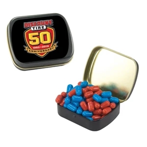 Mint Tin Maniacs - Small Black Mint Tin With Colored Bullet Candy. Colored Candy In Mint Tin