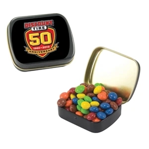 Mint Tin Maniacs - Small Black Mint Tin With Chocolate Littles. Chocolate Candy In Mint Tin