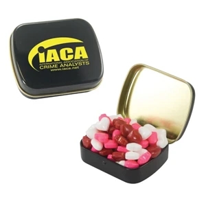 Mint Tin Maniacs - Small Black Mint Tin With Candy Hearts. Heart Shaped Candy In Mint Tin