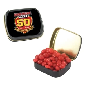 Mint Tin Maniacs - Small Black Mint Tin With Cinnamon Red Hots. Cinnamon Red Hot Candy In Mint Tin