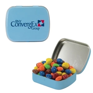 Mint Tin Maniacs - Small Light Blue Mint Tin With Chocolate Littles. Chocolate Candy In Mint Tin