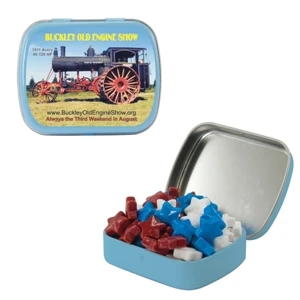 Mint Tin Maniacs - Small Light Blue Mint Tin With Candy Stars. Star Shaped Candy In Mind Tin