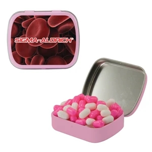 Mint Tin Maniacs - Small Pink Mint Tin With Colored Bullet Candy. Colored Candy In Mint Tin