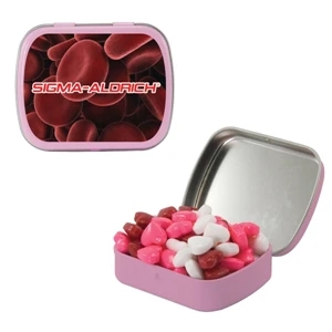 Mint Tin Maniacs - Small Pink Mint Tin With Candy Hearts. Heart Shaped Candy In Mint Tin