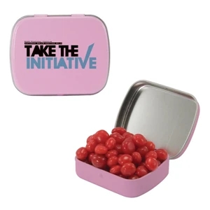 Mint Tin Maniacs - Small Pink Mint Tin With Cinnamon Red Hots. Tart Red Hot Candy In Mint Tin