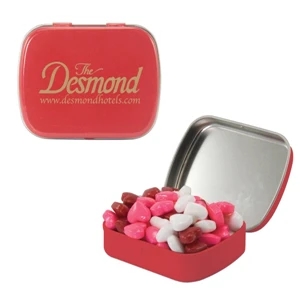 Mint Tin Maniacs - Small Red Mint Tin With Candy Hearts. Heart Shaped Candy In Mint Tin