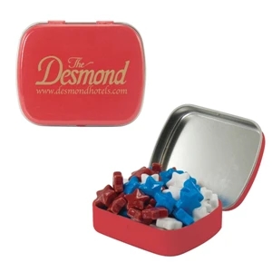 Mint Tin Maniacs - Small Red Mint Tin With Candy Stars. Star Shaped Candy In Mint Tin