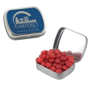 Mint Tin Maniacs - Small Silver Mint Tin With Cinnamon Red Hots. Cinnamon Red Hot Tart Candy In Tin