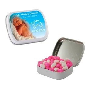 Mint Tin Maniacs - Small White Mint Tin With Colored Bullet Candy. A Mint Tin And Candy Bullet Treat
