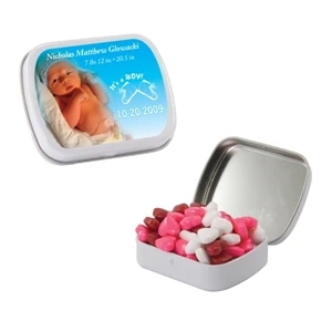 Mint Tin Maniacs - Small White Mint Tin With Candy Hearts. A Mint Tin And Candy Hearts Special