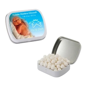 Mint Tin Maniacs - Small White Mint Tin With Mints. Breath Mints In A Candy Tin